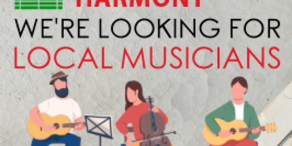 holiday harmony we're looking for local musicians two men playing guitar and a woman playing the cello