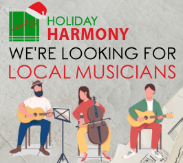 holiday harmony we're looking for local musicians two men playing guitar and a woman playing the cello