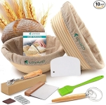 10 pc bread basket with liners, whisk, oil bruch, dough scraper, and slicer