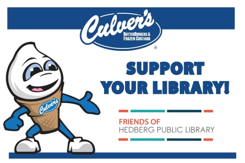 culbers frozen custard logo with a drawing of an ice cream cone and the words support your library