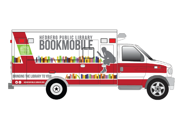 line drawing of the HPL Bookmobile