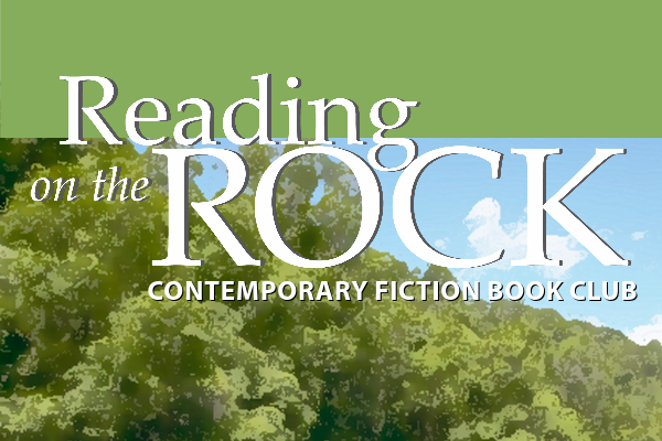 Reading on the Rock Contemporary Fiction Book Club logo over a stylized photo of the tops of trees