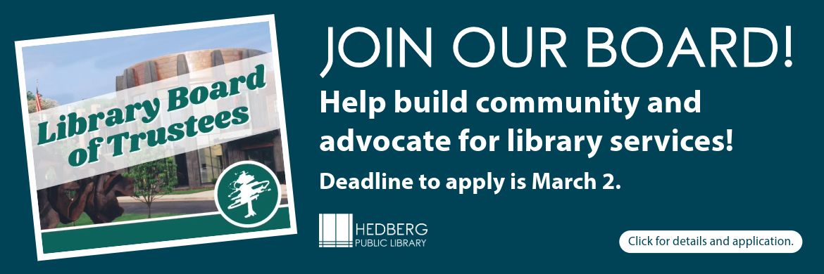 Join our Board with a picture of the library Click for more information